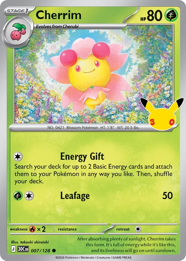 Cherrim Pokemon card from 30th Celebration, card number 7