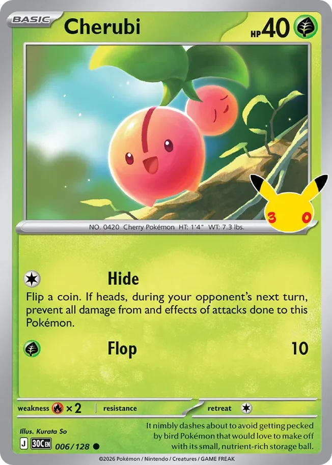 Cherubi Pokemon card from 30th Celebration, card number 6