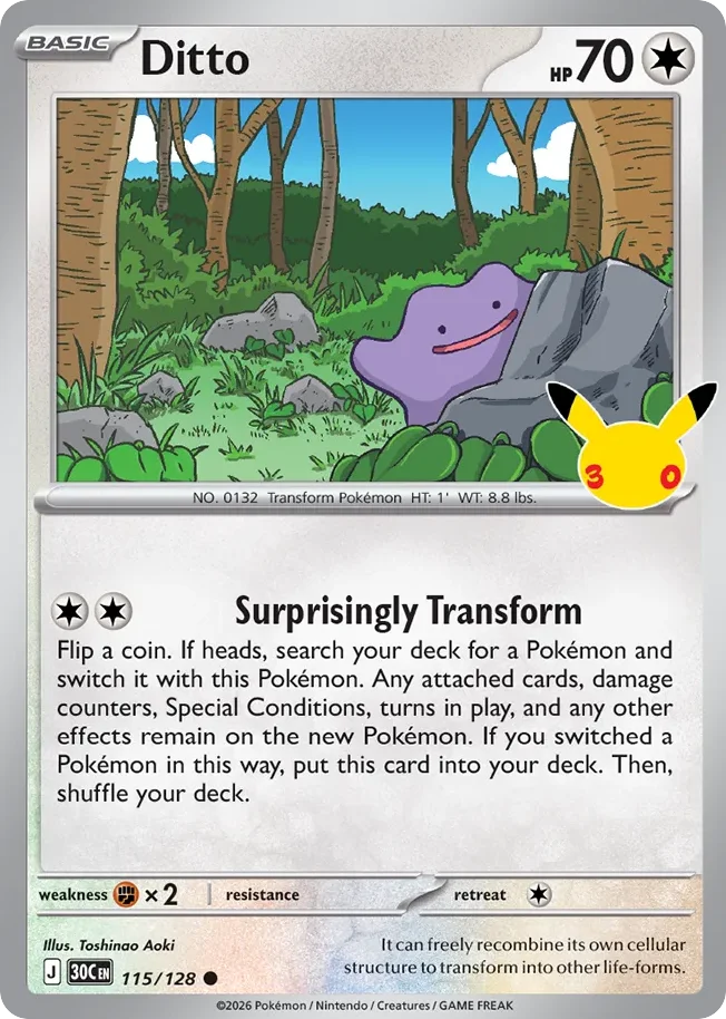 Ditto Pokemon card from 30th Celebration, card number 115