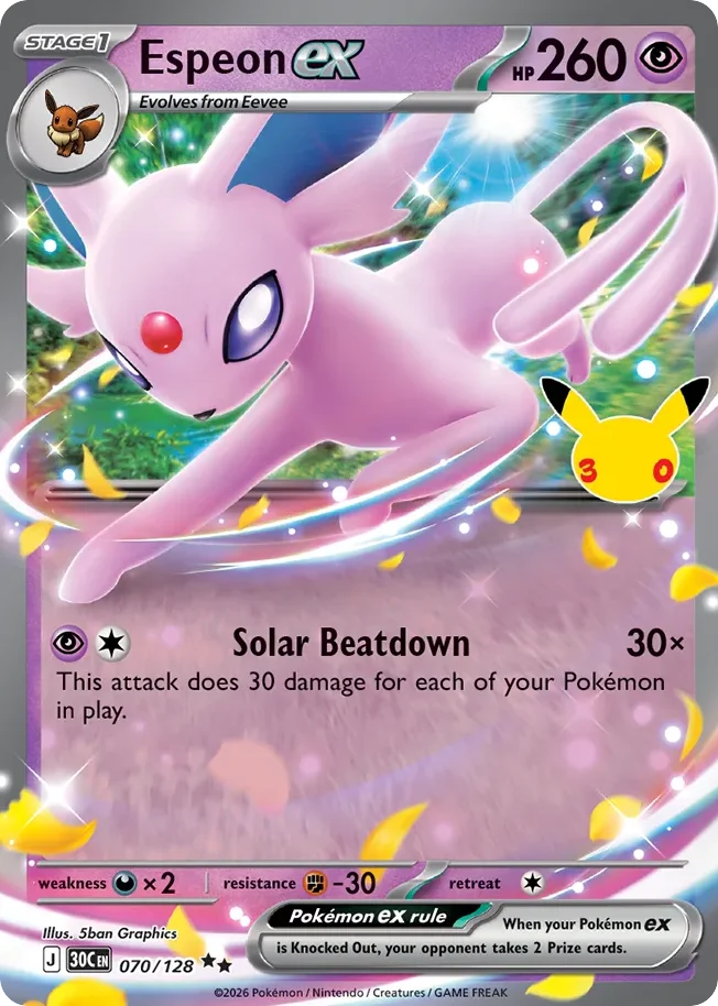 Espeon ex Pokemon card from 30th Celebration, card number 70