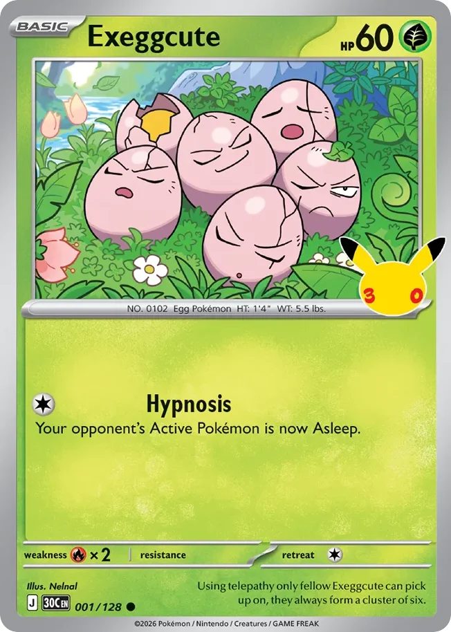 Exeggcute Pokemon card from 30th Celebration, card number 1