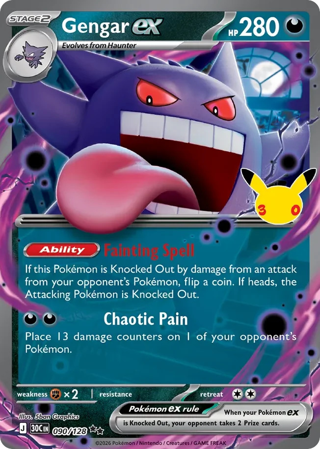 Gengar ex Pokemon card from 30th Celebration, card number 90