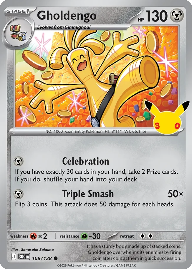 Gholdengo Pokemon card from 30th Celebration, card number 108
