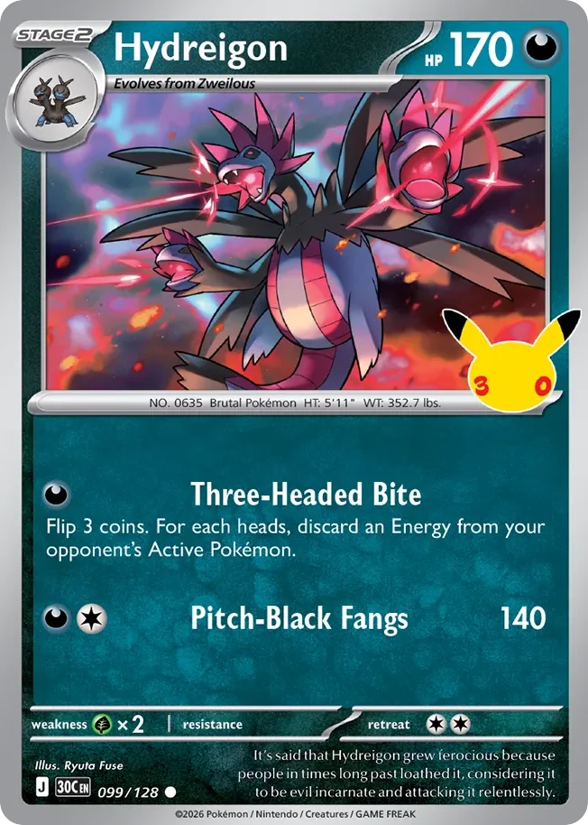 Hydreigon Pokemon card from 30th Celebration, card number 99