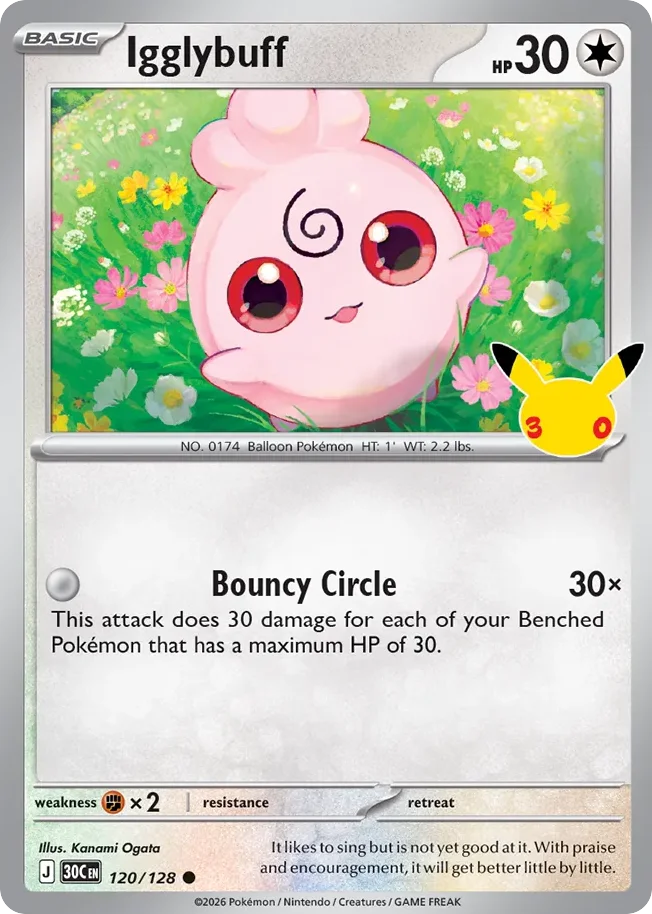 Igglybuff Pokemon card from 30th Celebration, card number 120