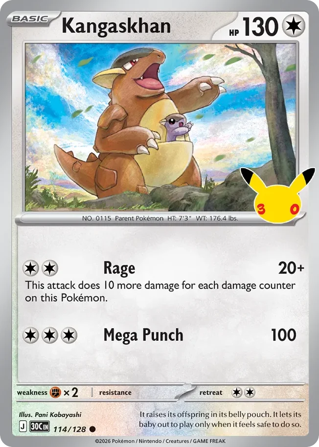 Kangaskhan Pokemon card from 30th Celebration, card number 114