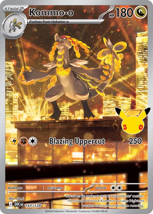 Kommo-o Pokemon card from 30th Celebration, card number 143