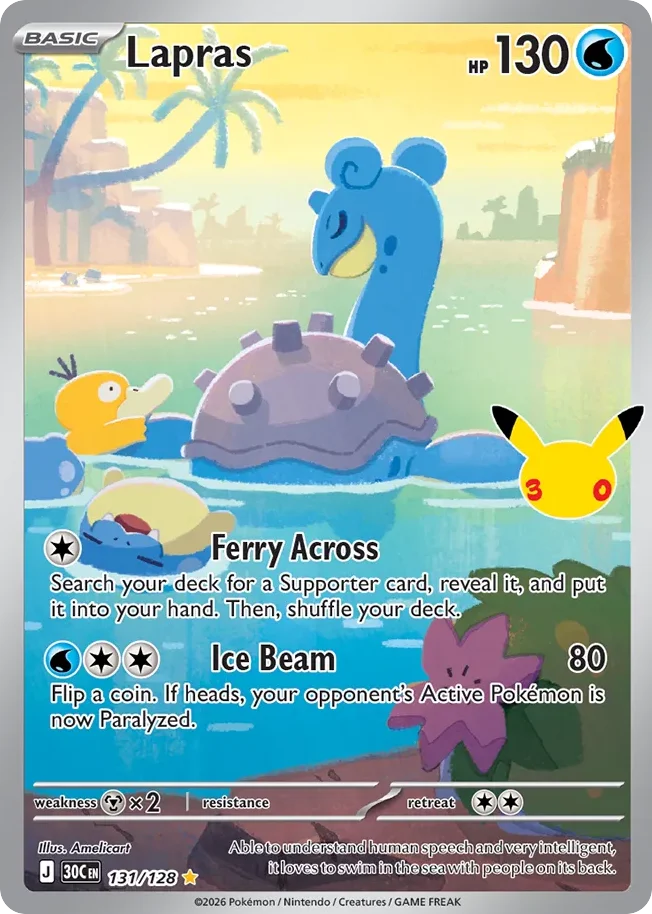Lapras Pokemon card from 30th Celebration, card number 131