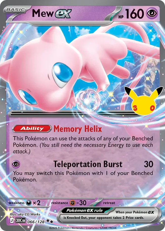 Mew ex Pokemon card from 30th Celebration, card number 66