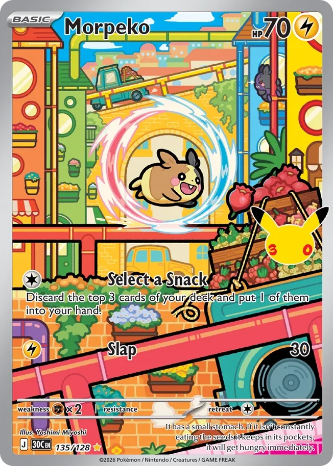 Morpeko Pokemon card from 30th Celebration, card number 135