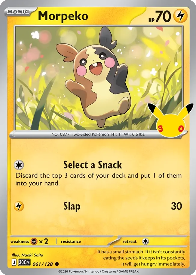 Morpeko Pokemon card from 30th Celebration, card number 61