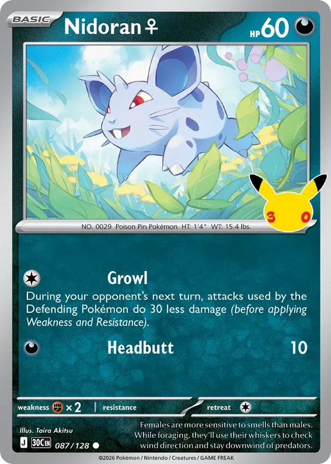 Nidoran ♀ Pokemon card from 30th Celebration, card number 87