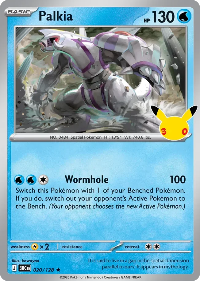 Palkia Pokemon card from 30th Celebration, card number 20