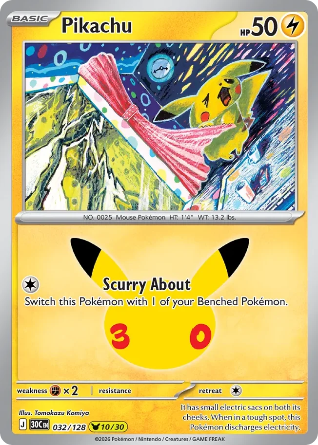 Pikachu Pokemon card from 30th Celebration, card number 32