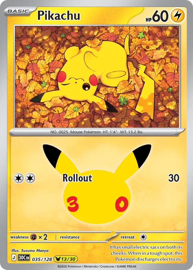 Pikachu Pokemon card from 30th Celebration, card number 35