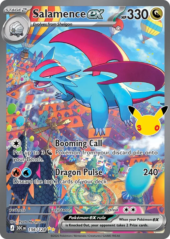 Salamence ex Pokemon card from 30th Celebration, card number 156