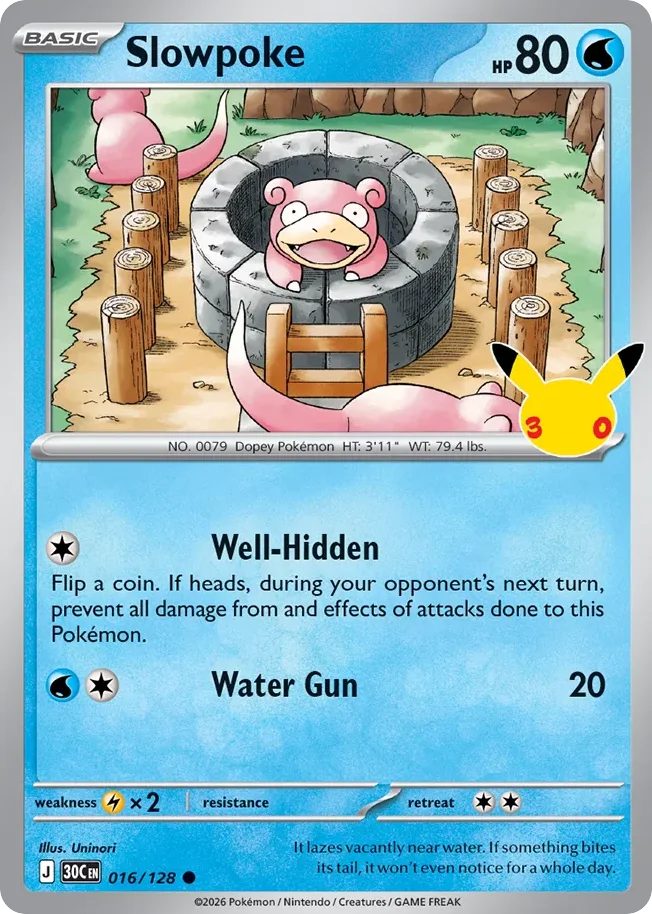 Slowpoke Pokemon card from 30th Celebration, card number 16