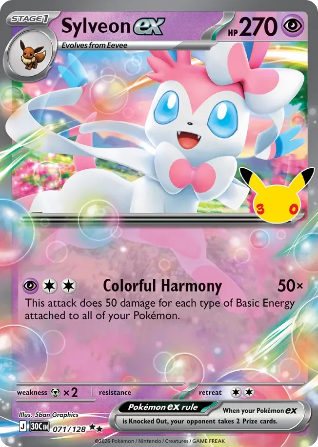 Sylveon ex Pokemon card from 30th Celebration, card number 71