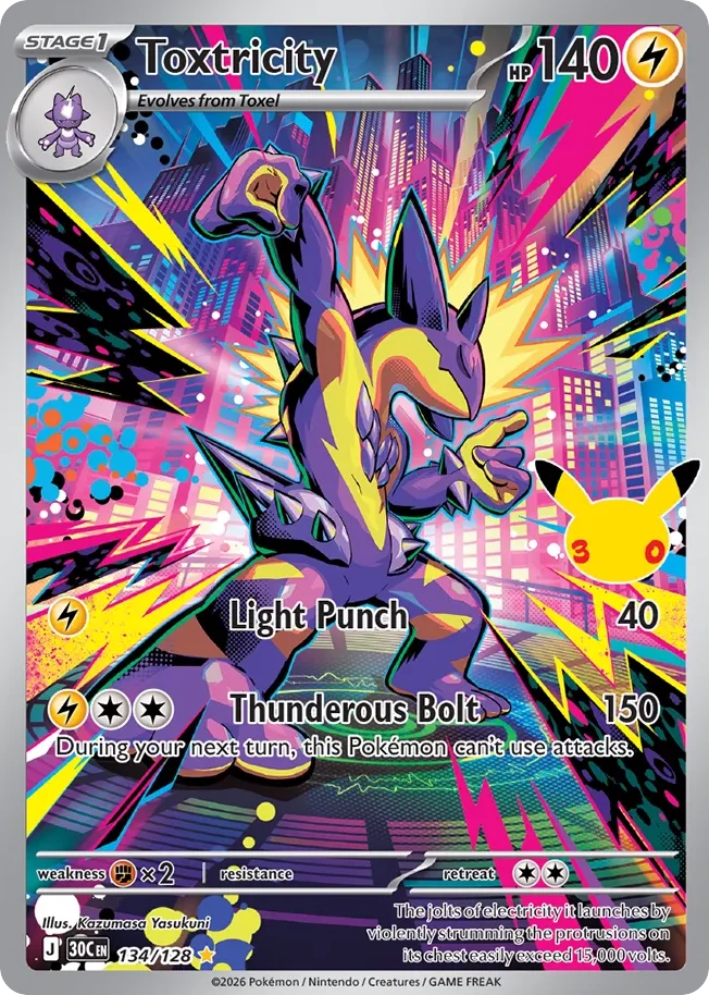 Toxtricity Pokemon card from 30th Celebration, card number 134