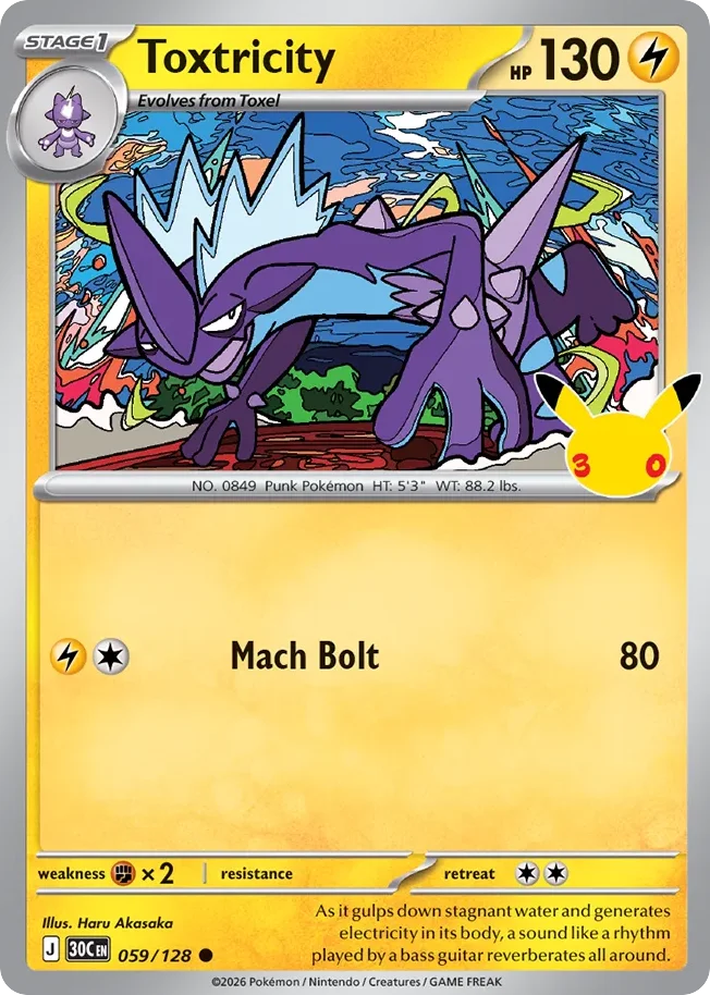 Toxtricity Pokemon card from 30th Celebration, card number 59