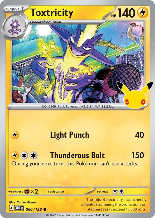 Toxtricity Pokemon card from 30th Celebration, card number 60