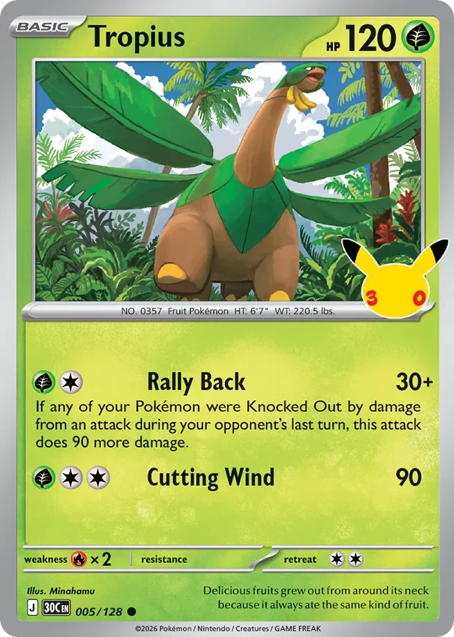 Tropius Pokemon card from 30th Celebration, card number 5