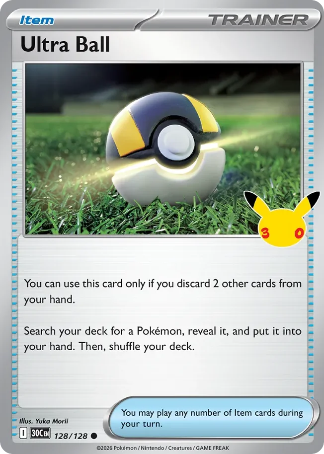 Ultra Ball Pokemon card from 30th Celebration, card number 128