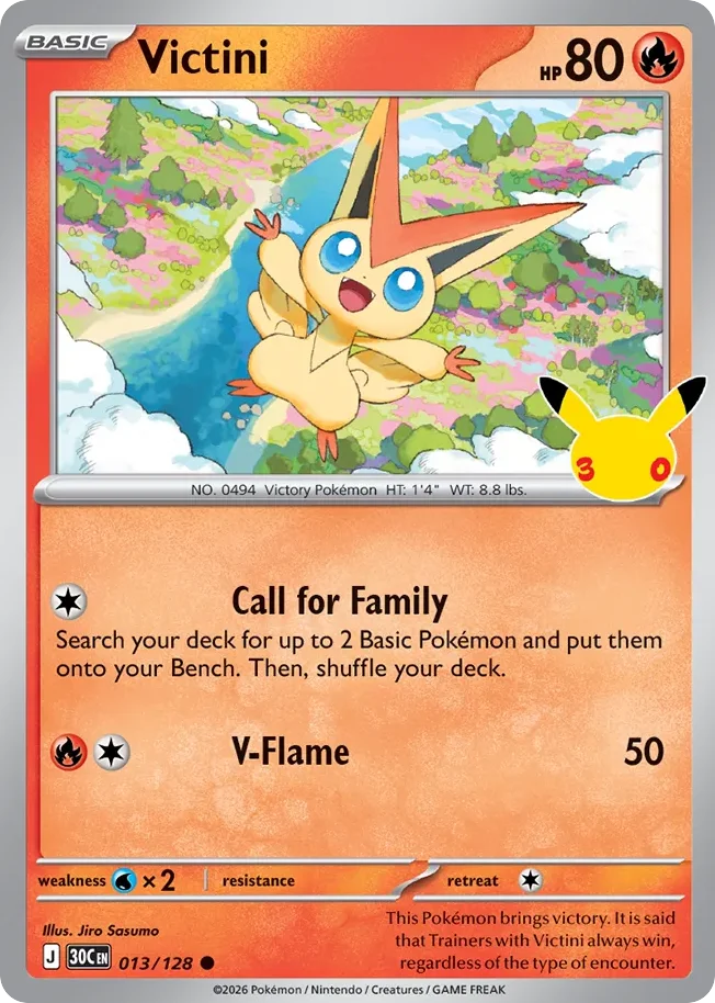 Victini Pokemon card from 30th Celebration, card number 13