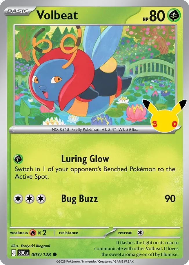 Volbeat Pokemon card from 30th Celebration, card number 3