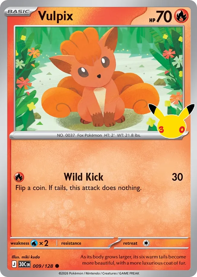 Vulpix Pokemon card from 30th Celebration, card number 9