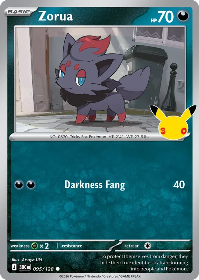 Zorua Pokemon card from 30th Celebration, card number 95
