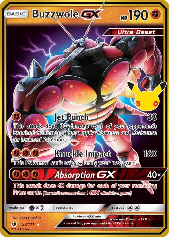 Buzzwole-GX Pokemon card from 30th Celebration: Classic Collection, card number 57