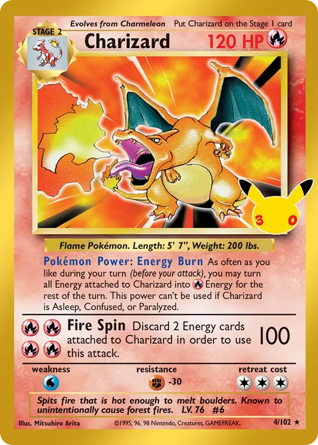 Charizard Pokemon card from 30th Celebration: Classic Collection, card number 4