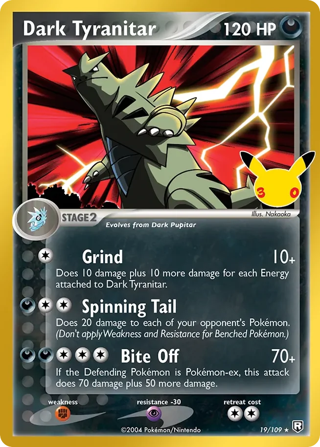 Dark Tyranitar Pokemon card from 30th Celebration: Classic Collection, card number 19