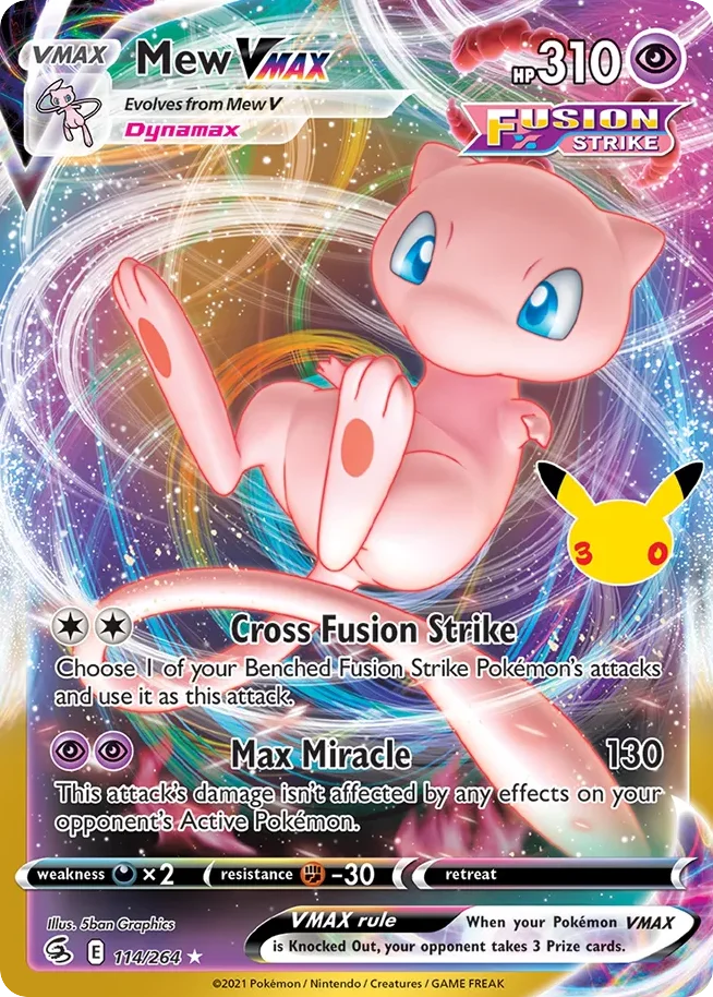 Mew VMAX Pokemon card from 30th Celebration: Classic Collection, card number 114