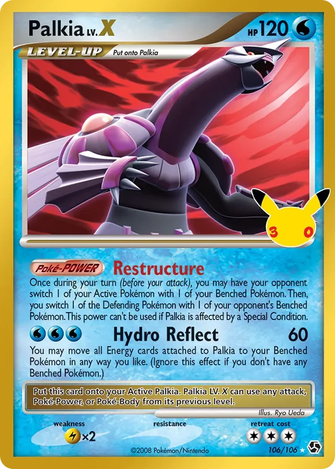 Palkia LV.X Pokemon card from 30th Celebration: Classic Collection, card number 106