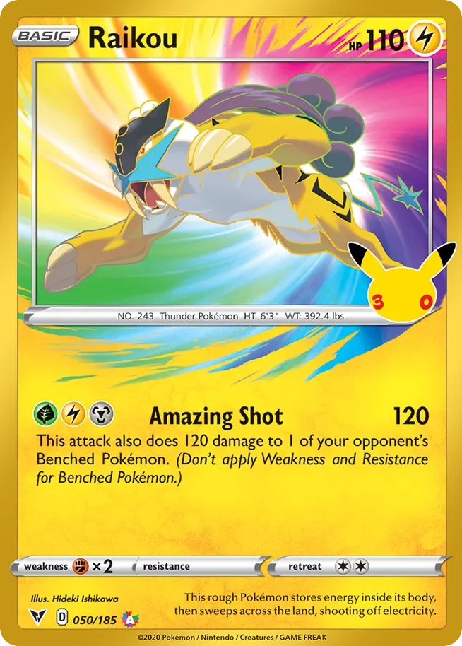 Raikou Pokemon card from 30th Celebration: Classic Collection, card number 50