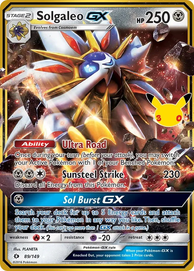 Solgaleo-GX Pokemon card from 30th Celebration: Classic Collection, card number 89