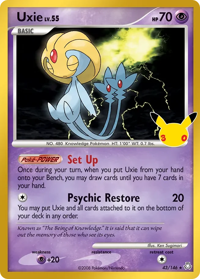 Uxie Pokemon card from 30th Celebration: Classic Collection, card number 43