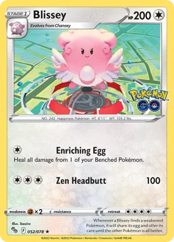 Blissey Pokemon card from Pokémon GO, card number 52
