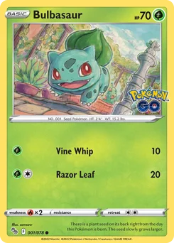 Bulbasaur Pokemon card from Pokémon GO, card number 1