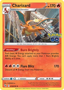 Charizard Pokemon card from Pokémon GO, card number 10
