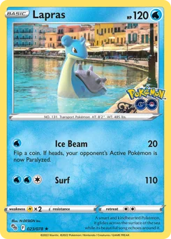 Lapras Pokemon card from Pokémon GO, card number 23