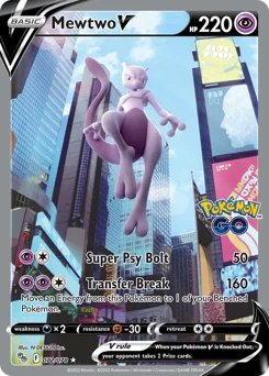 Mewtwo V Pokemon card from Pokémon GO, card number 72