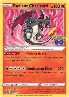 Radiant Charizard Pokemon card from Pokémon GO, card number 11
