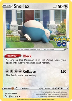 Snorlax Pokemon card from Pokémon GO, card number 55