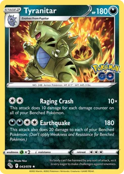 Tyranitar Pokemon card from Pokémon GO, card number 43