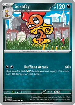 Scrafty Pokemon card from White Flare, card number 58