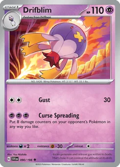 Drifblim Pokemon card from Scarlet & Violet, card number 90
