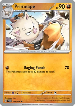 Primeape Pokemon card from Scarlet & Violet, card number 108